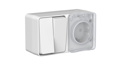 БЛОК 2кл о/п+ розетка з/к со штор. AtlasDesign PROFI IP54 СЕРЫЙ ATN543074