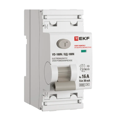 УЗО 2п 16А ВДТ ВД-100N 30мА НОВАЯ ЛИНЕЙКА EKF PROxima 4.5кА  эл.механическое