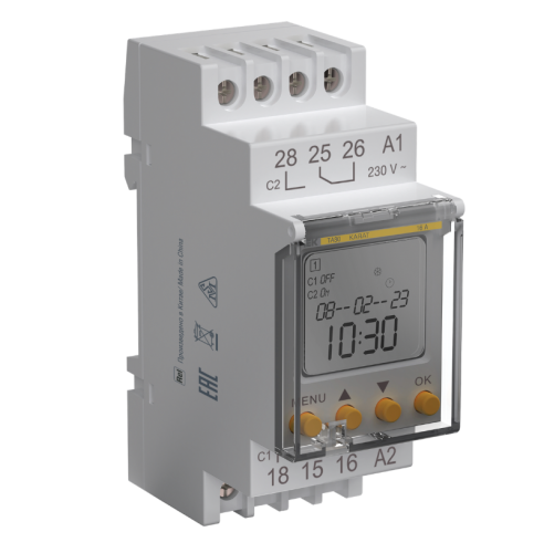 Таймер электронный астрономический ТА80 ДВУХКАНАЛЬНЫЙ 16А 230В на DIN-рейку IEK KARAT