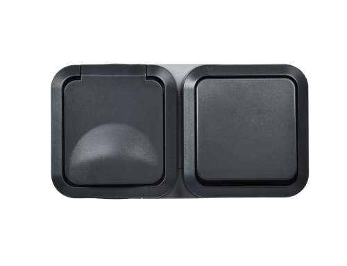 Блок розетка + выключатель горизонтальный 16А IP55 TS142 графит IEK