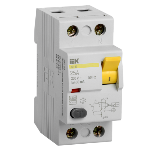 УЗО KARAT ВД1-63 2P 25А 30мА 4,5кА тип AC IEK