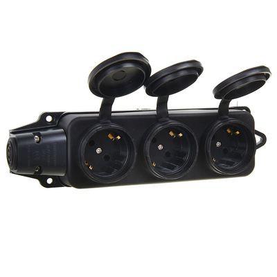 Колодка тройная с заглуш.  каучук 2Р+РЕ 16А/220Вт IP44 Smartbuy (4/40) (03778)