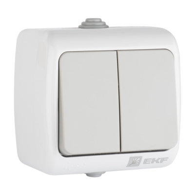 Выключатель 2-клавишный 10А IP54 серый EKF (10/120)