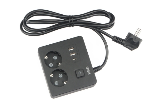 Сетевой фильтр 16А/3,5кВт Power Cube 2гн+3USB 1,9м черный (ПВС 3х1) (20)