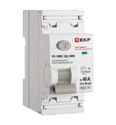 УЗО 2п 40А ВДТ ВД-100N 30мА НОВАЯ ЛИНЕЙКА EKF PROxima 4.5кА  эл.механическое